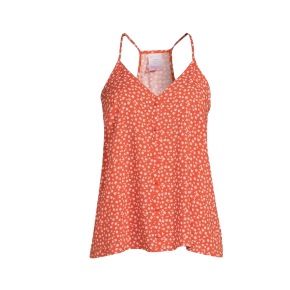 No Boundaries Women Juniors' Button Front Floral Print Woven Cami Tank T…